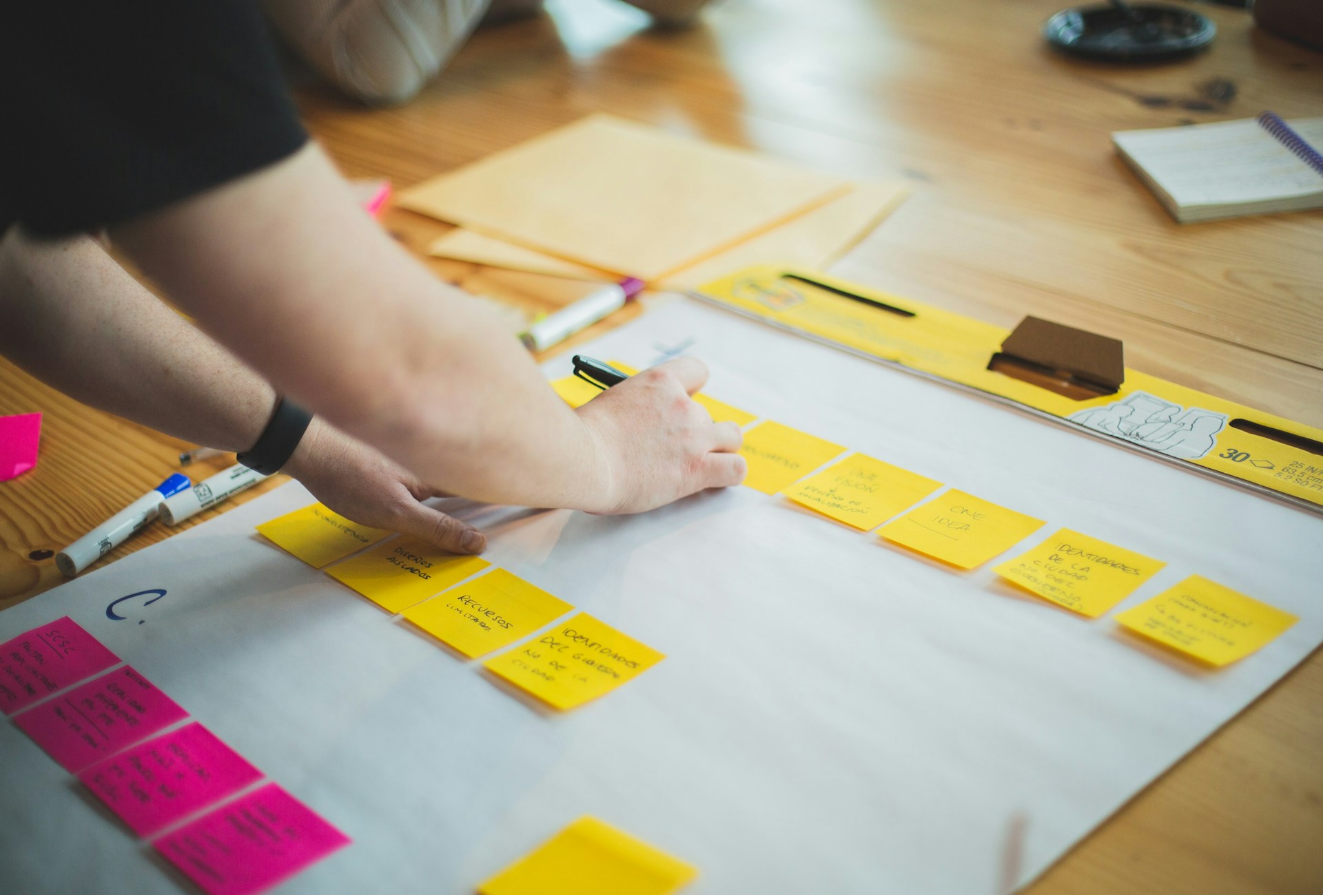 Mani al lavoro su post-it